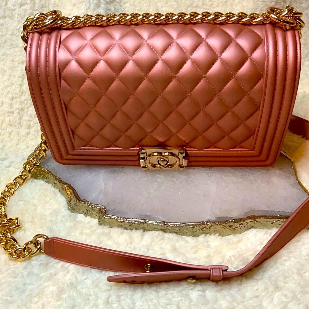 Crossbody Purse Hand Bag Rose with Gold Chain